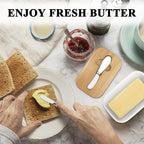 Butter Dish With Wooden Lid,Large Butter Container Keeper Storage Plate With Steal Butter Knife,Bamboo Cover And Silicone Sealing Ring For West East Coast Butter