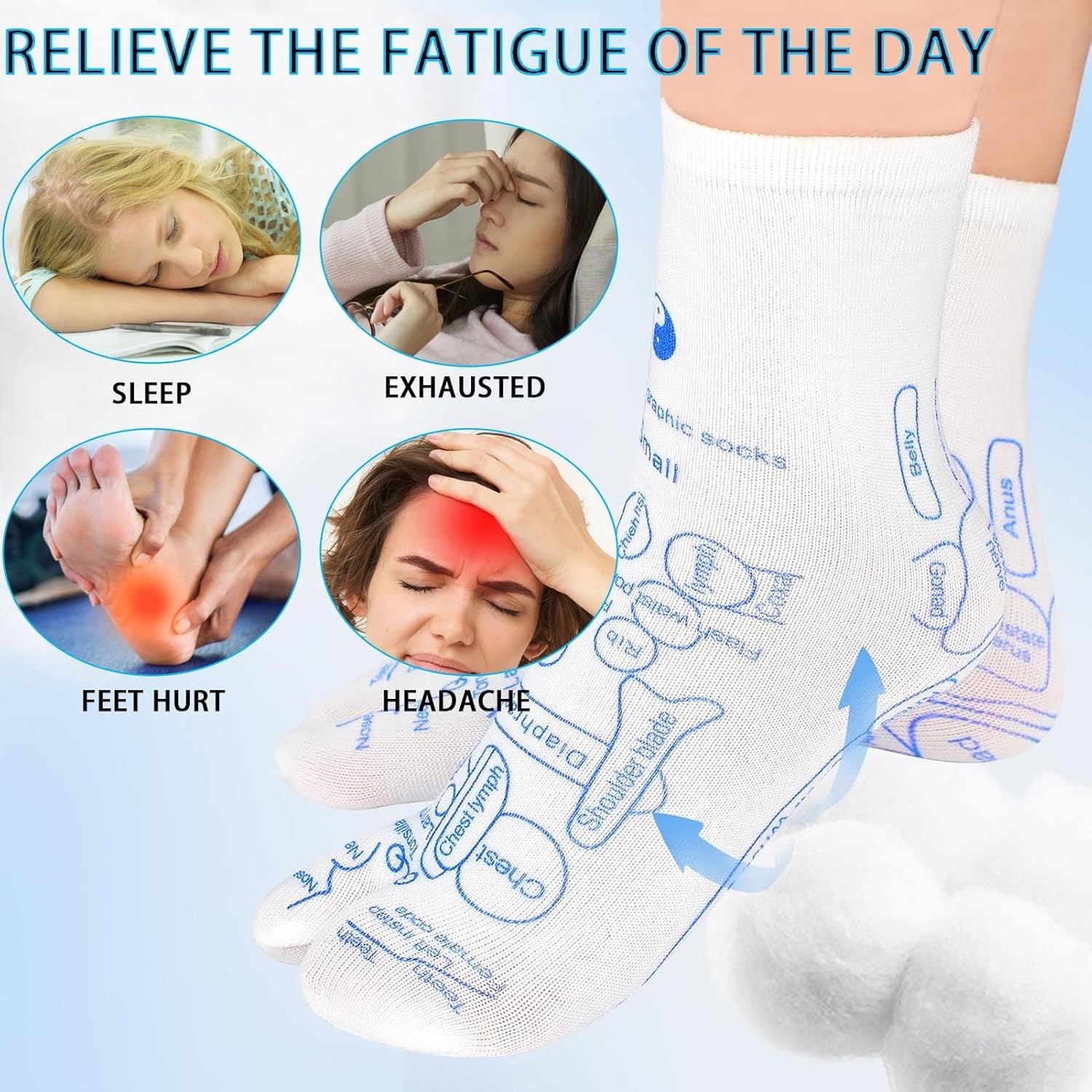 Reflexology Socks with Trigger‑Point Massage Tool – Foot Pain Relief Socks with Acupressure Chart for Sole, Instep & Ankle – Women’s Therapeutic Foot Massager
