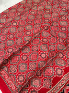 Red Ajrakh Hand Block Modal Silk Saree With Fancy Ajrakh Pallu