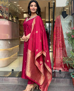 Red Color Embroidered Work Kurti Set