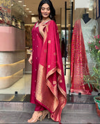 Red Color Embroidered Work Kurti Set