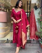 Red Color Embroidered Work Kurti Set