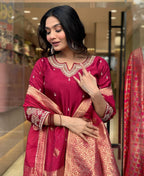 Red Color Embroidered Work Kurti Set