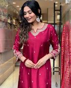 Red Color Embroidered Work Kurti Set