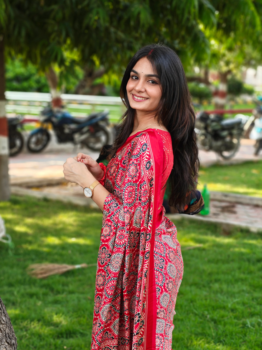 Red Ajrakh Printed Soft Modal Silk Natural Print Saree P2