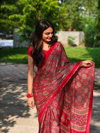 Red Ajrakh Printed Soft Modal Silk Natural Print Saree P2