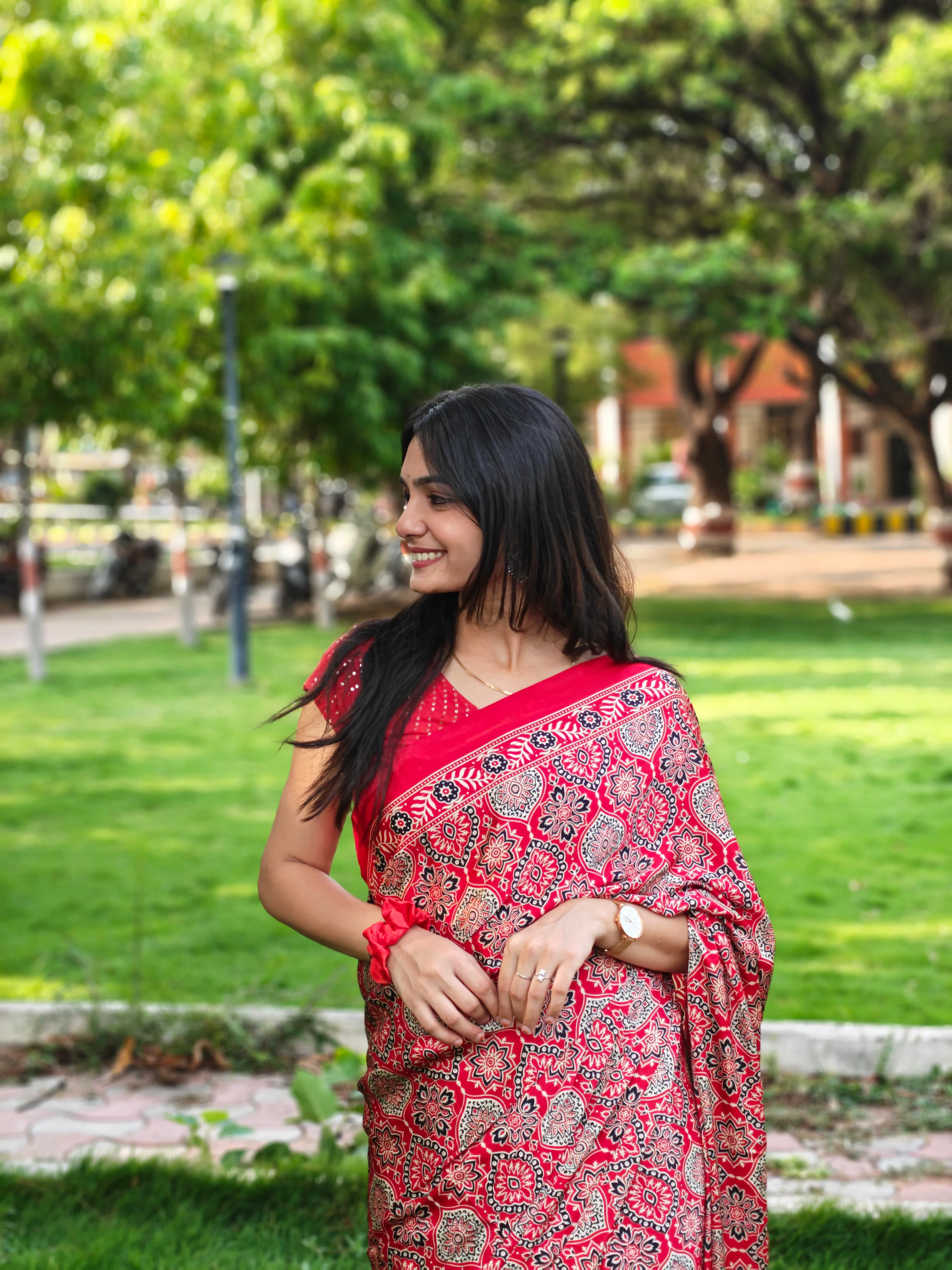 Red Ajrakh Printed Soft Modal Silk Natural Print Saree P2