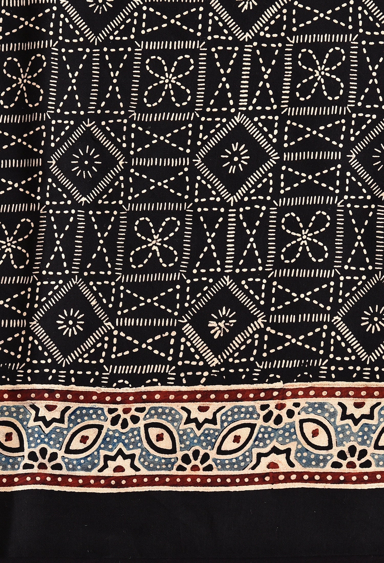 Black Ajrakh Printed Soft Gaji Silk Natural Print Saree