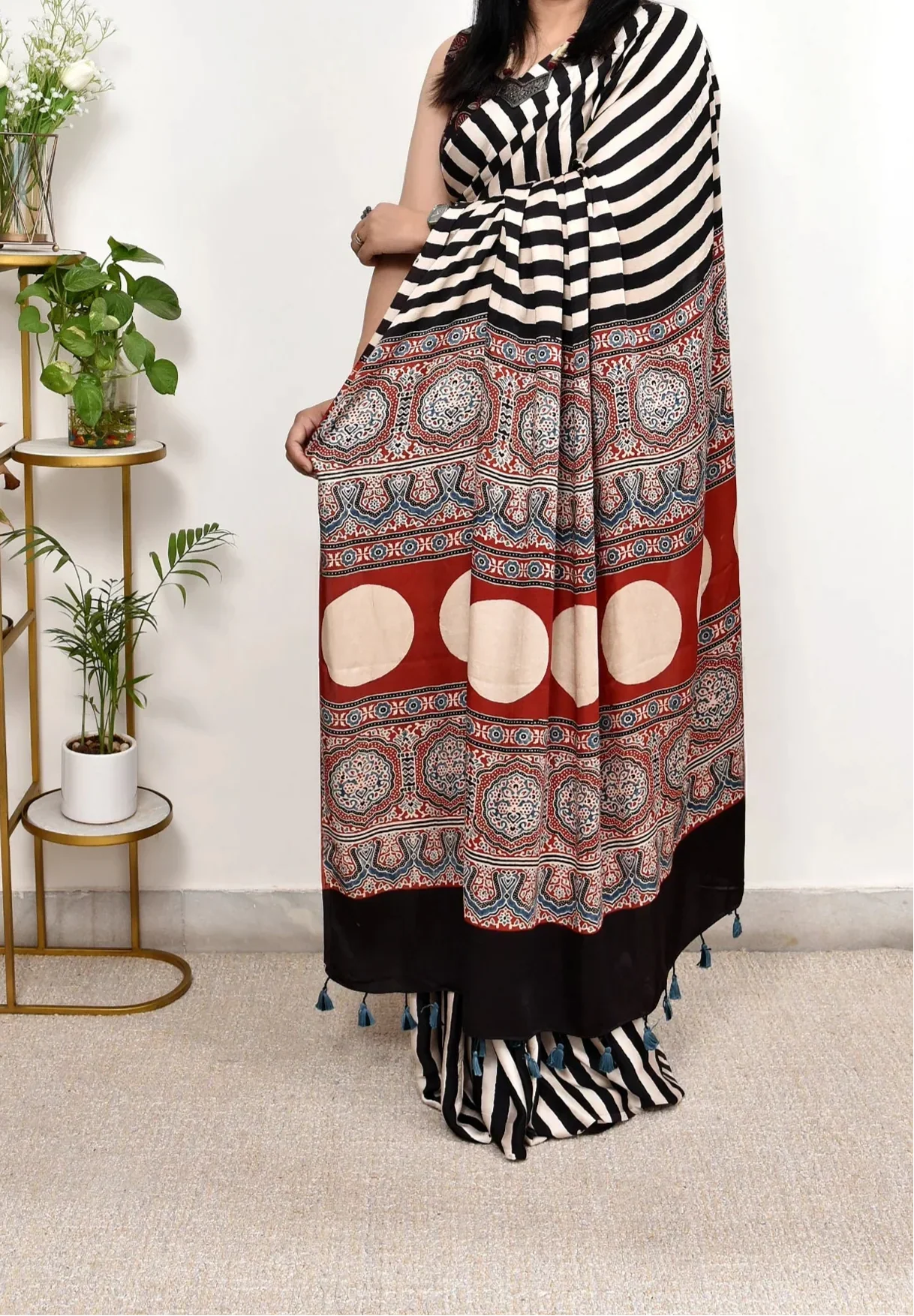 Ajrakh Modal Silk Saree
