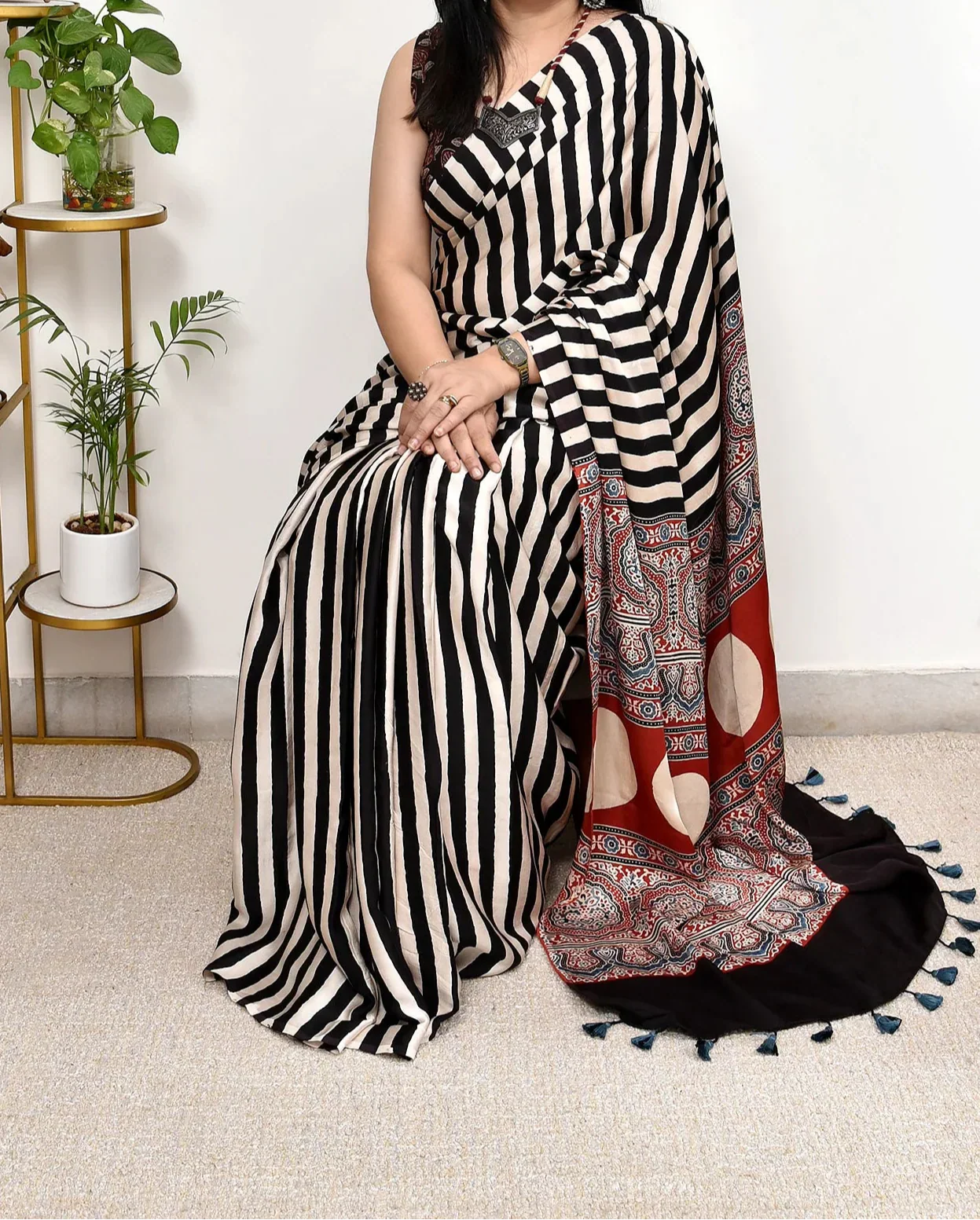 Ajrakh Modal Silk Saree