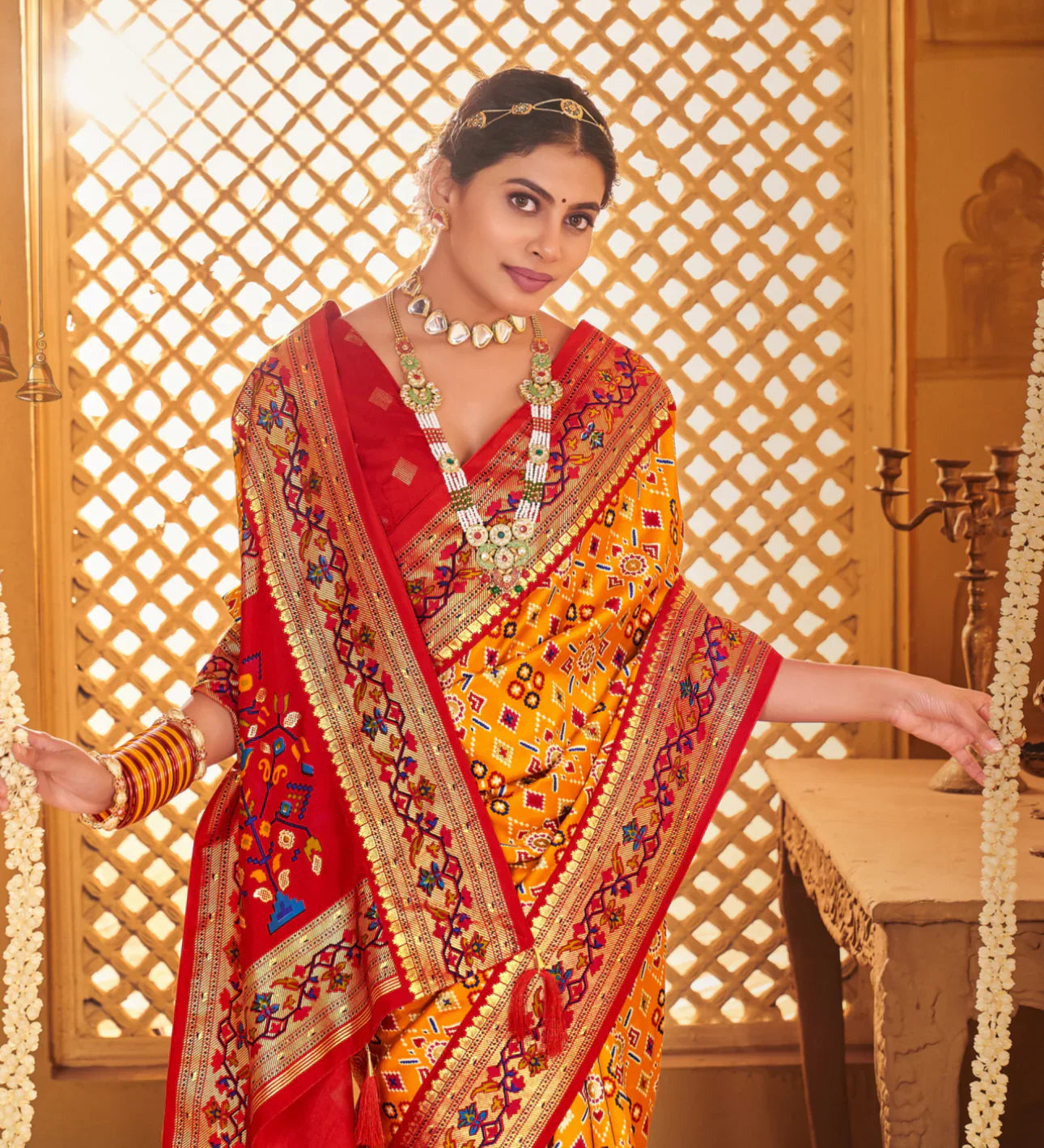 Mustard Soft Dola Silk Paithani Patola Saree SBS5