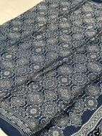 Indigo Blue Ajrakh Hand Block Modal Silk Saree With Fancy Ajrakh Pallu