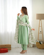 Pista New Pure Soft Heavy Romansilk Chanderi Fabric Nyra Cut Kurta With Duppta Set