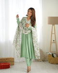 Pista New Pure Soft Heavy Romansilk Chanderi Fabric Nyra Cut Kurta With Duppta Set