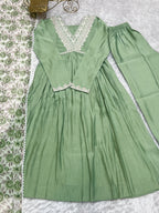 Pista New Pure Soft Heavy Romansilk Chanderi Fabric Nyra Cut Kurta With Duppta Set