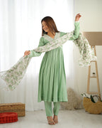 Pista New Pure Soft Heavy Romansilk Chanderi Fabric Nyra Cut Kurta With Duppta Set