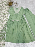 Pista New Pure Soft Heavy Romansilk Chanderi Fabric Nyra Cut Kurta With Duppta Set