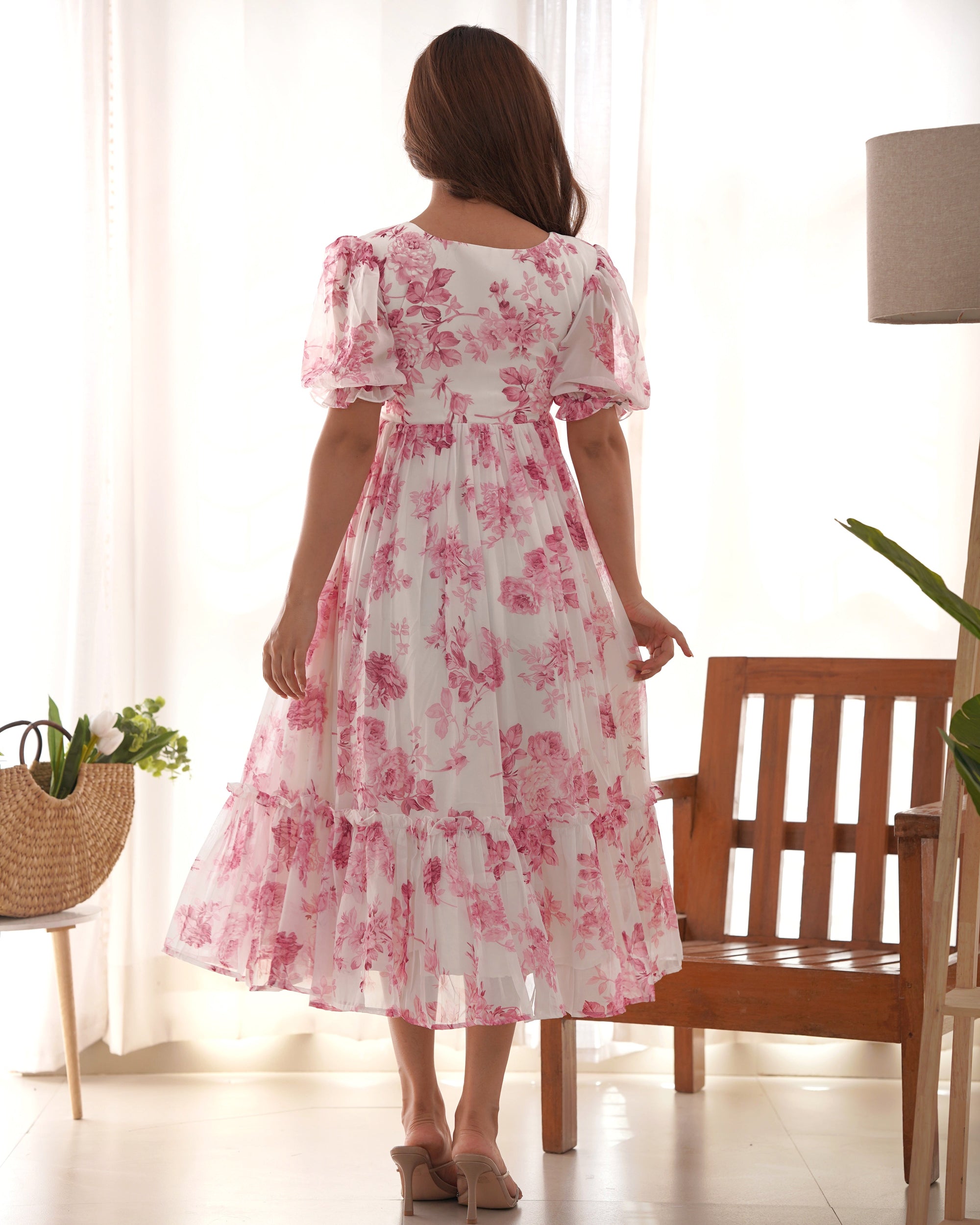 Baby Pink Color Georgette Floral Printed Tunic