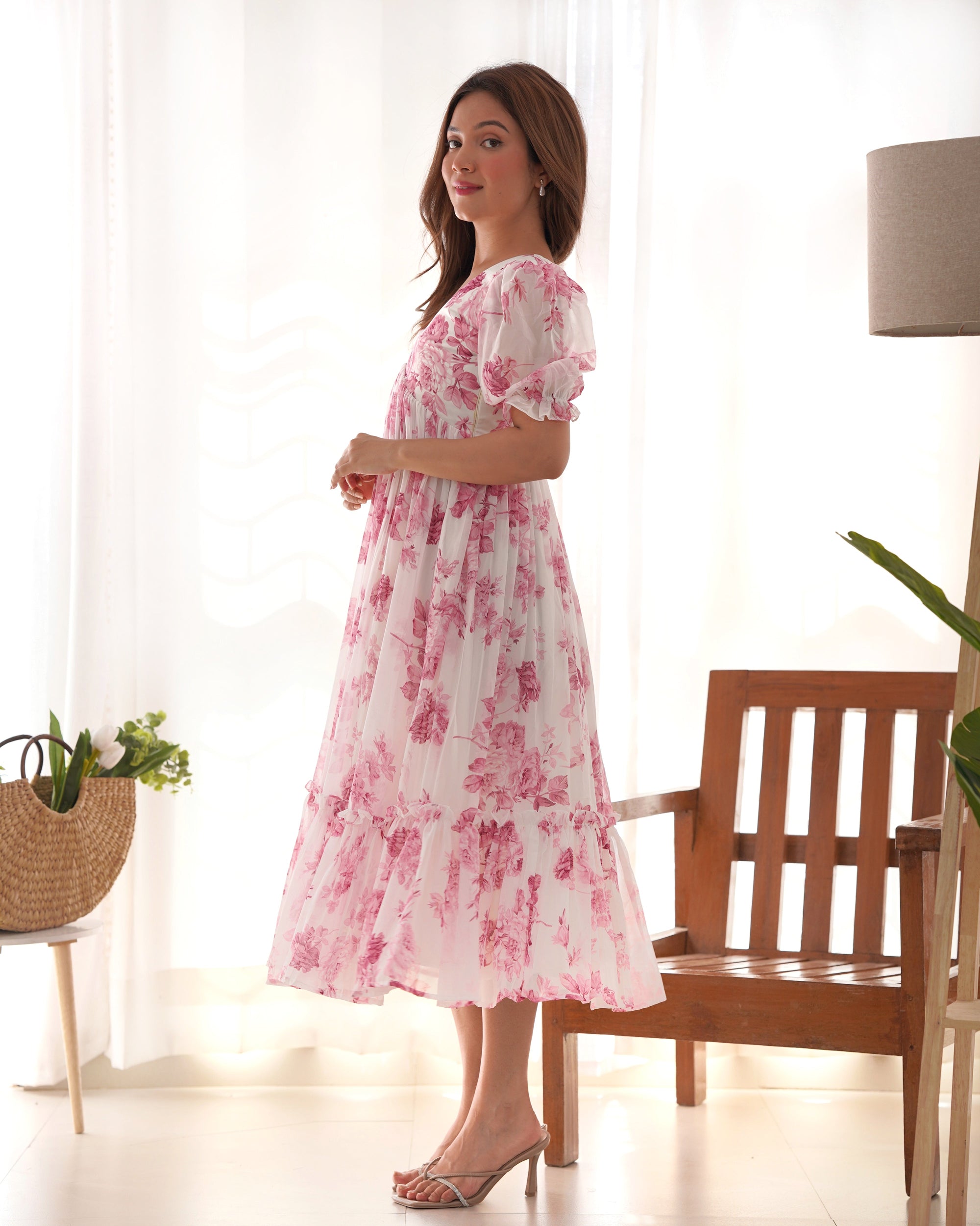 Baby Pink Color Georgette Floral Printed Tunic
