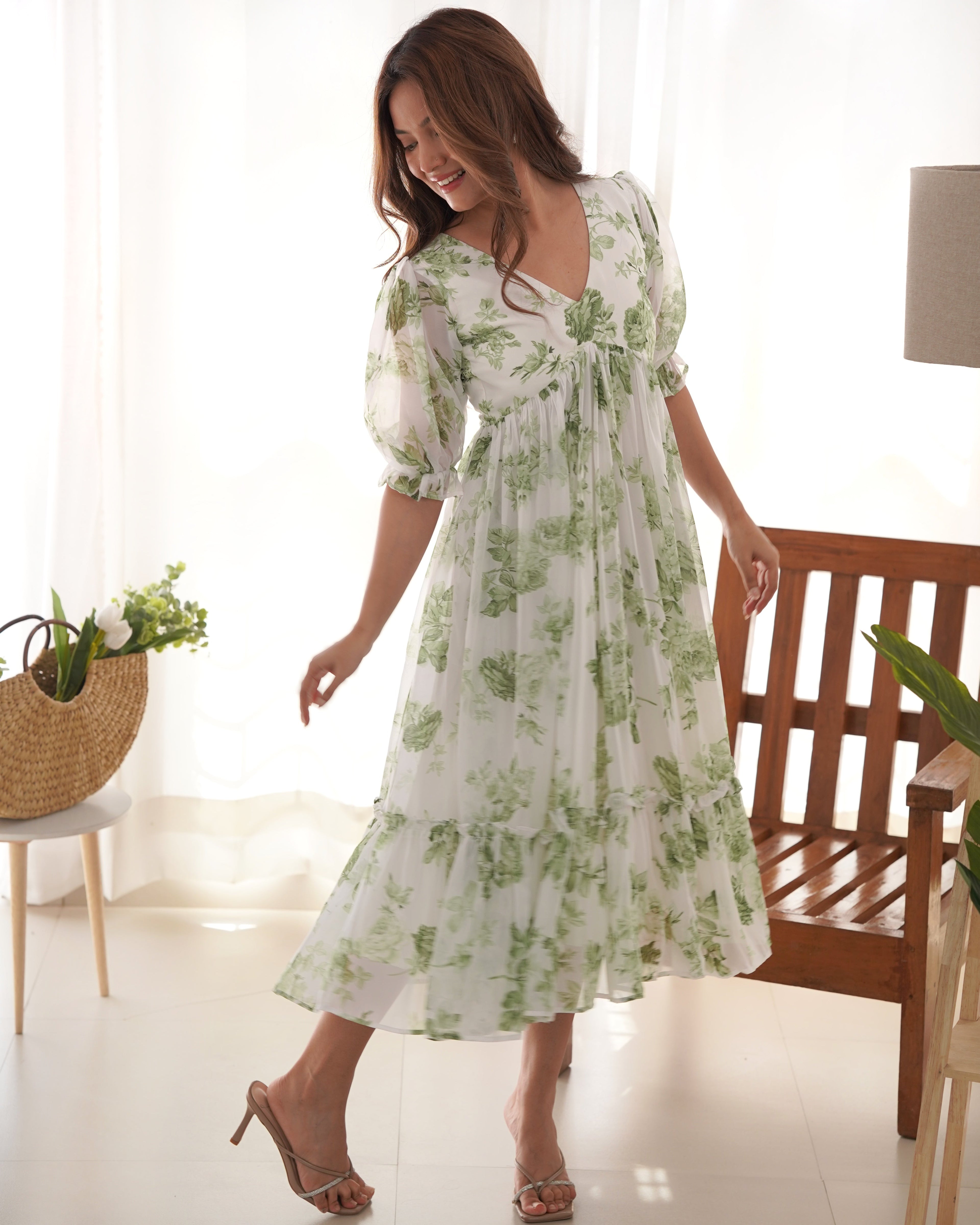 Baby Green Color Georgette Floral Printed Tunic