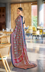 Luxurious Maroon Ajrakh Printed Soft Modal Silk Natural Print Saree P2