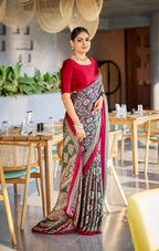 Majestic Black and Maroon Ajrakh Printed Soft Modal Silk Natural Print Saree P2