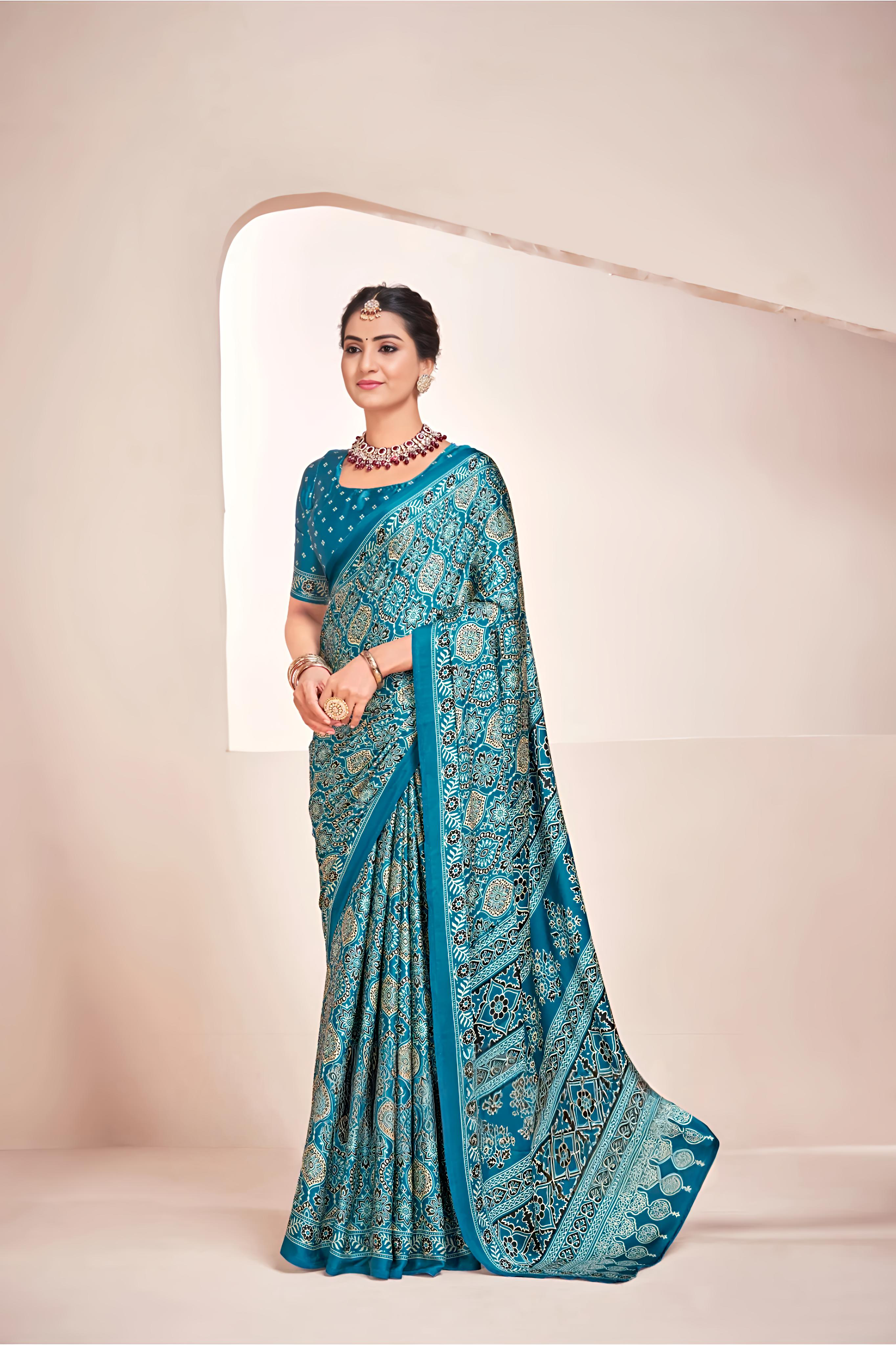 Rama Ajrakh Printed Soft Modal Silk Natural Print Saree P2