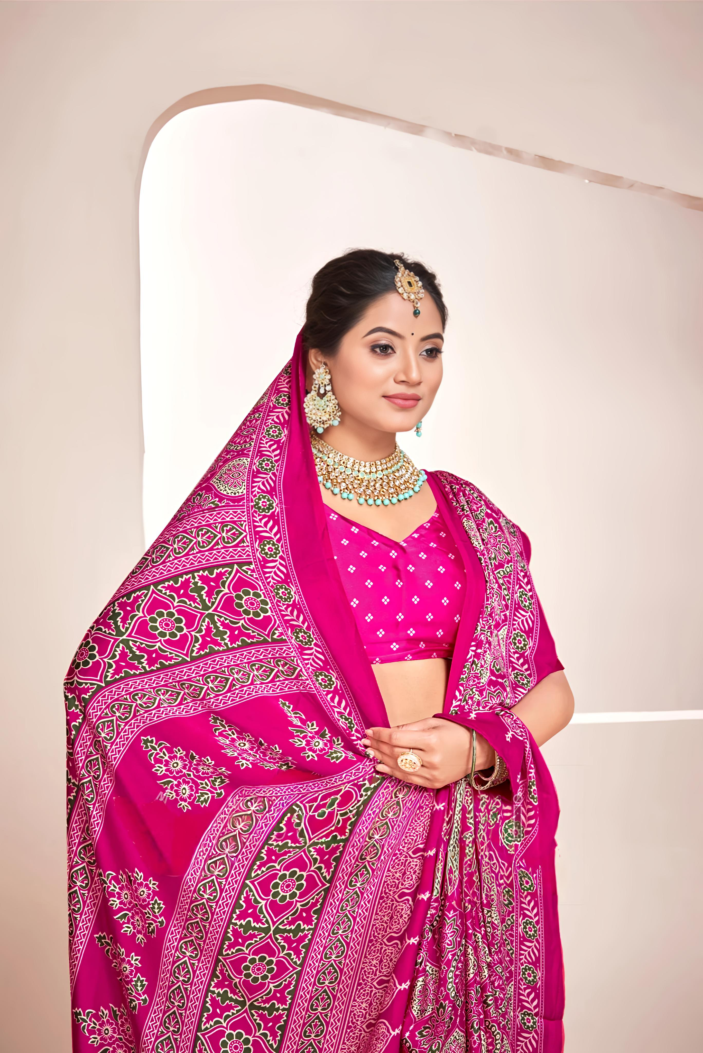 Rani Ajrakh Printed Soft Modal Silk Natural Print Saree P2