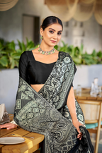 Vibrant Black Ajrakh Printed Soft Modal Silk Natural Print Saree P2