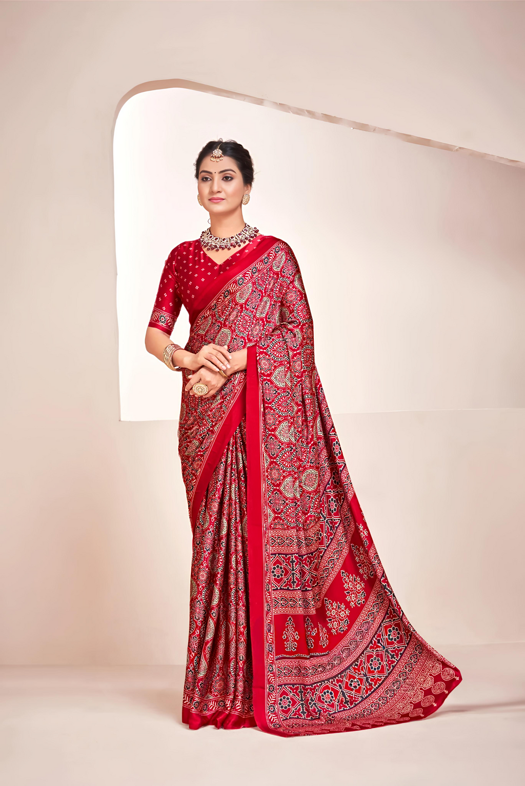 Maroon Ajrakh Printed Soft Modal Silk Natural Print Saree P2