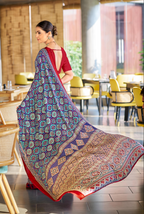 Vivid Blue Ajrakh Printed Soft Modal Silk Natural Print Saree