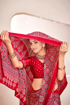 Maroon Ajrakh Printed Soft Modal Silk Natural Print Saree P2
