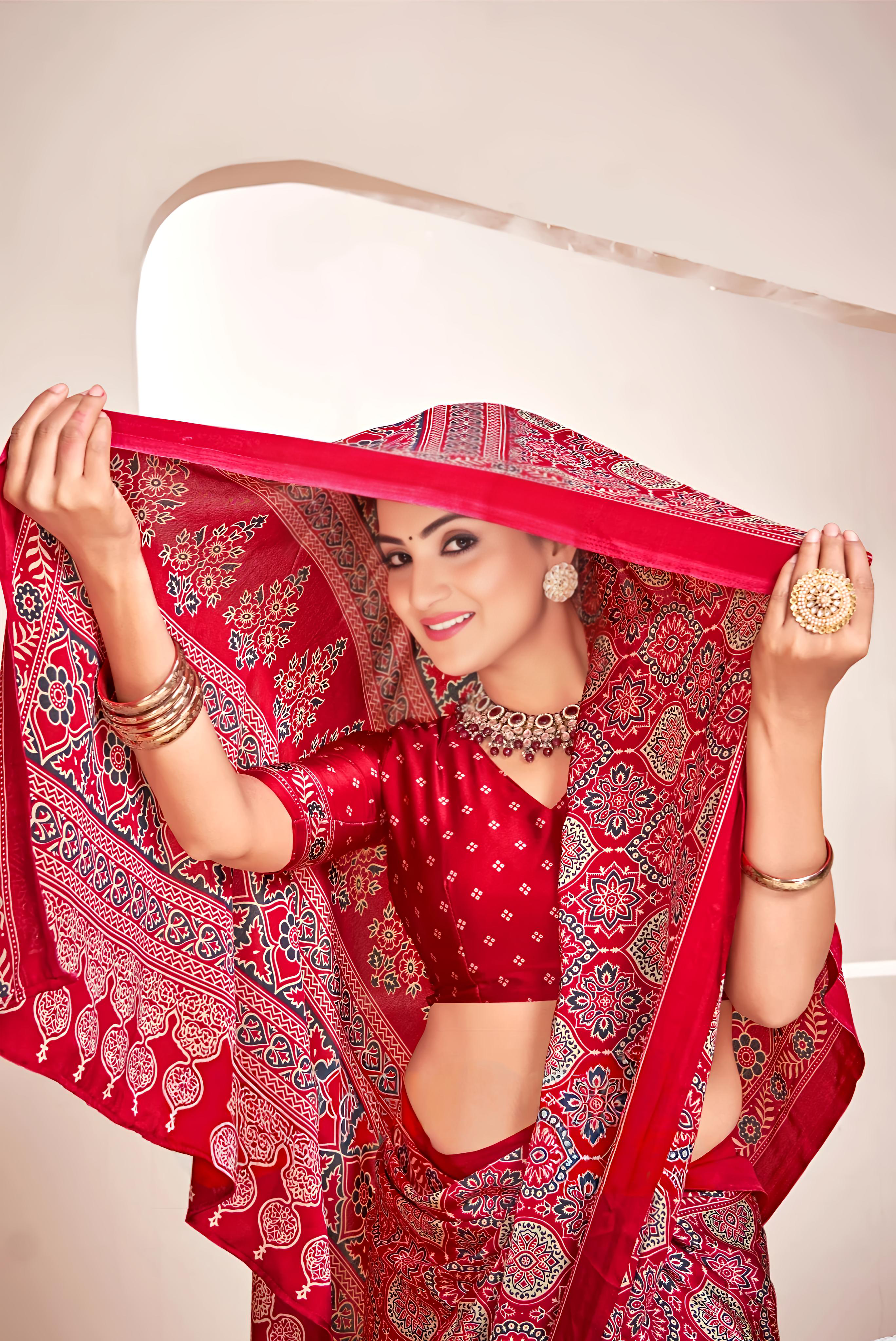Maroon Ajrakh Printed Soft Modal Silk Natural Print Saree P2