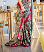 Majestic Black and Maroon Ajrakh Printed Soft Modal Silk Natural Print Saree P2