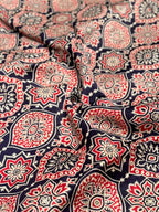 Navy Blue Ajrakh Hand Block Modal Silk Saree With Zari Pallu A2