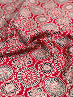 Red Ajrakh Hand Block Modal Silk Saree With Zari Pallu A2