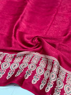 Maroon Ajrakh Hand Block Modal Silk Saree With Fancy Ajrakh Pallu and Border