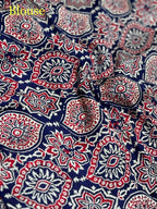 Blue Ajrakh Hand Block Modal Silk Saree With Fancy Ajrakh Pallu and Border