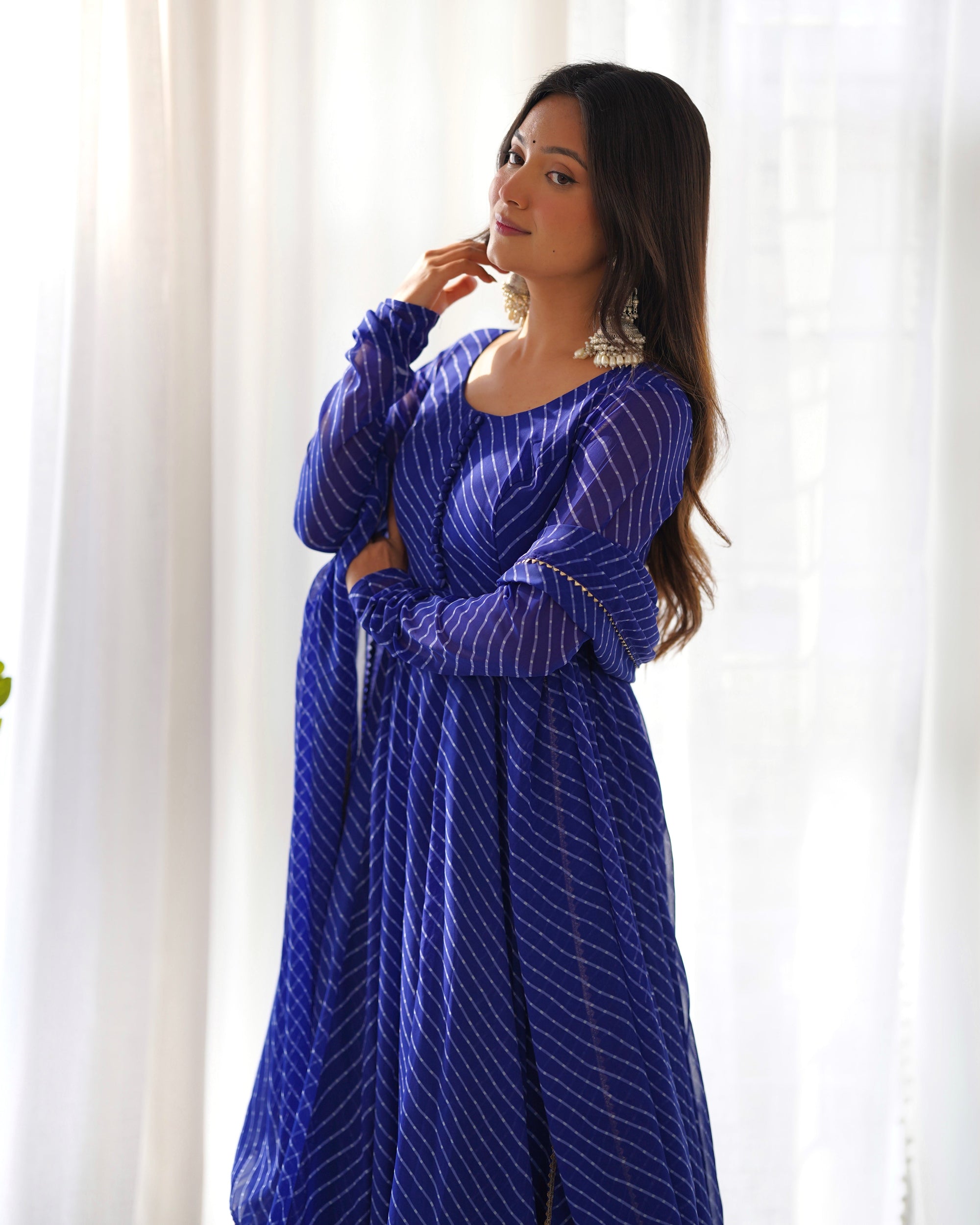 BLUE HEAVY PURE FOX GEORGETTE LAHERIYA PRINT SALWAR SUIT