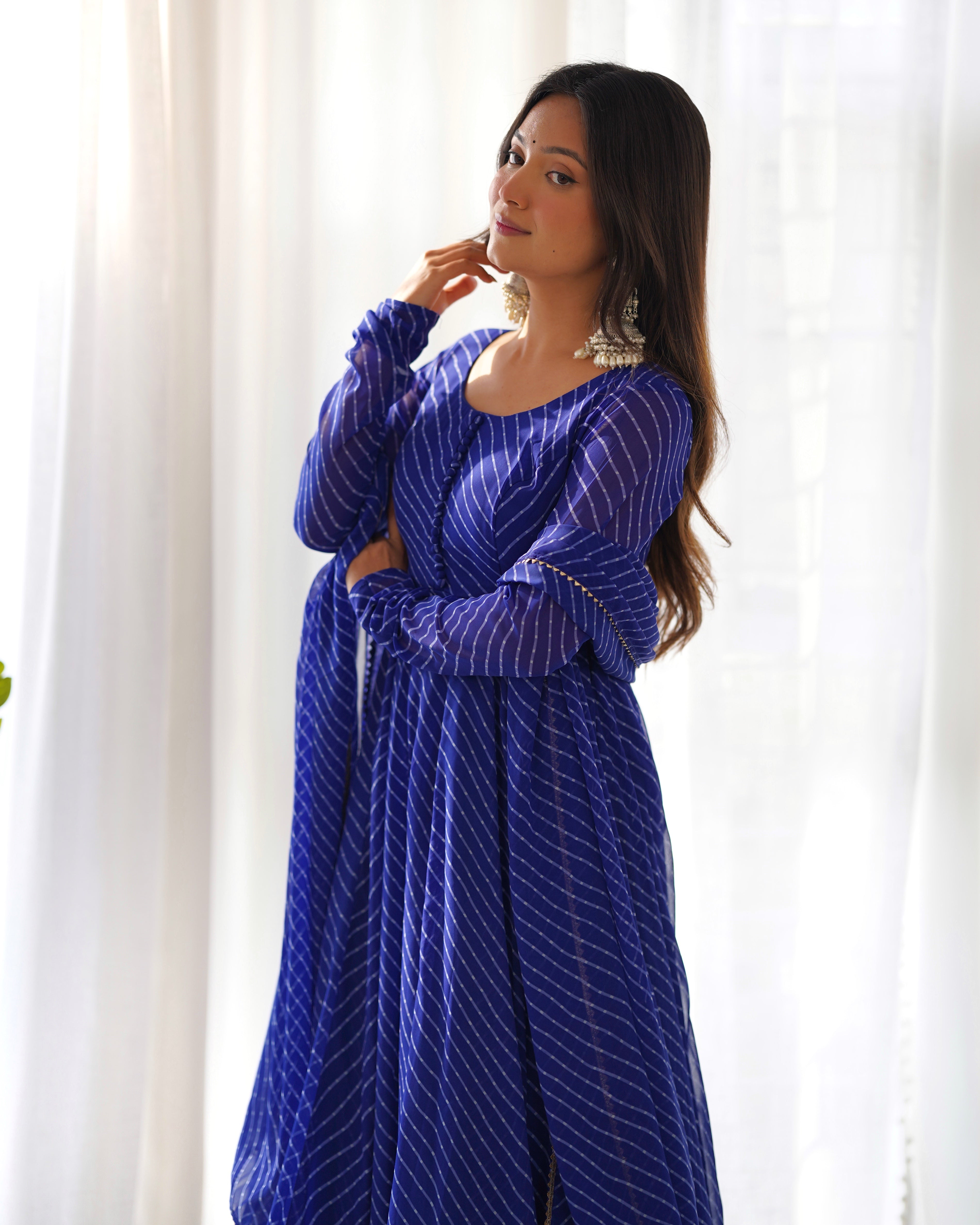 BLUE HEAVY PURE FOX GEORGETTE LAHERIYA PRINT SALWAR SUIT