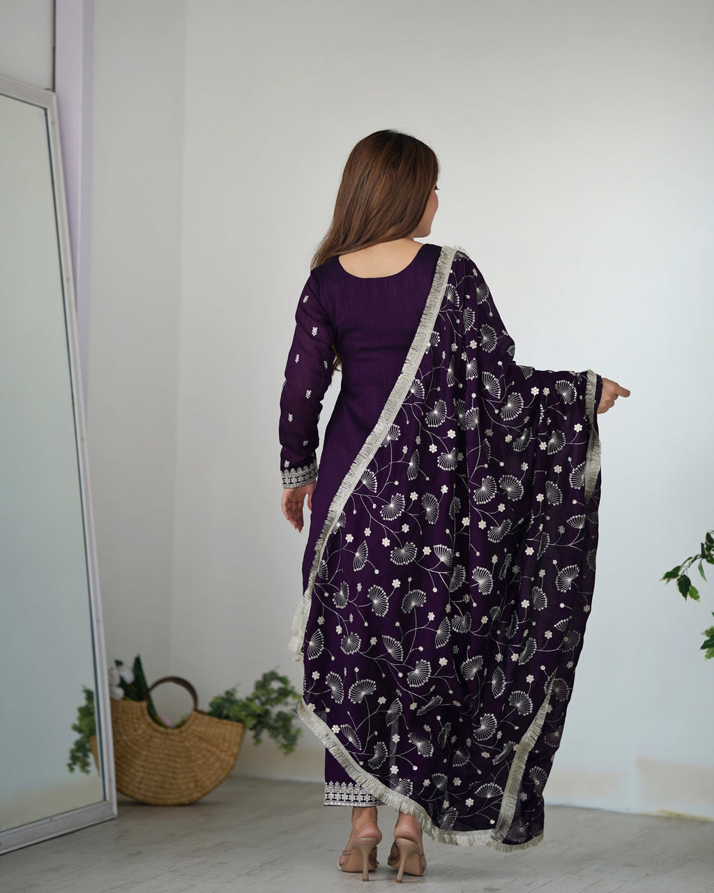 Purple New Beautiful Pure Bllooming Vichitra Silk Fabric Straight Fit Salwar Suiit