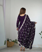 Purple New Beautiful Pure Bllooming Vichitra Silk Fabric Straight Fit Salwar Suiit