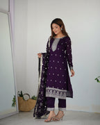 Purple New Beautiful Pure Bllooming Vichitra Silk Fabric Straight Fit Salwar Suiit