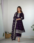 Purple New Beautiful Pure Bllooming Vichitra Silk Fabric Straight Fit Salwar Suiit