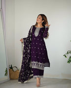 Purple New Beautiful Pure Bllooming Vichitra Silk Fabric Straight Fit Salwar Suiit