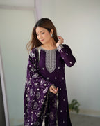 Purple New Beautiful Pure Bllooming Vichitra Silk Fabric Straight Fit Salwar Suiit