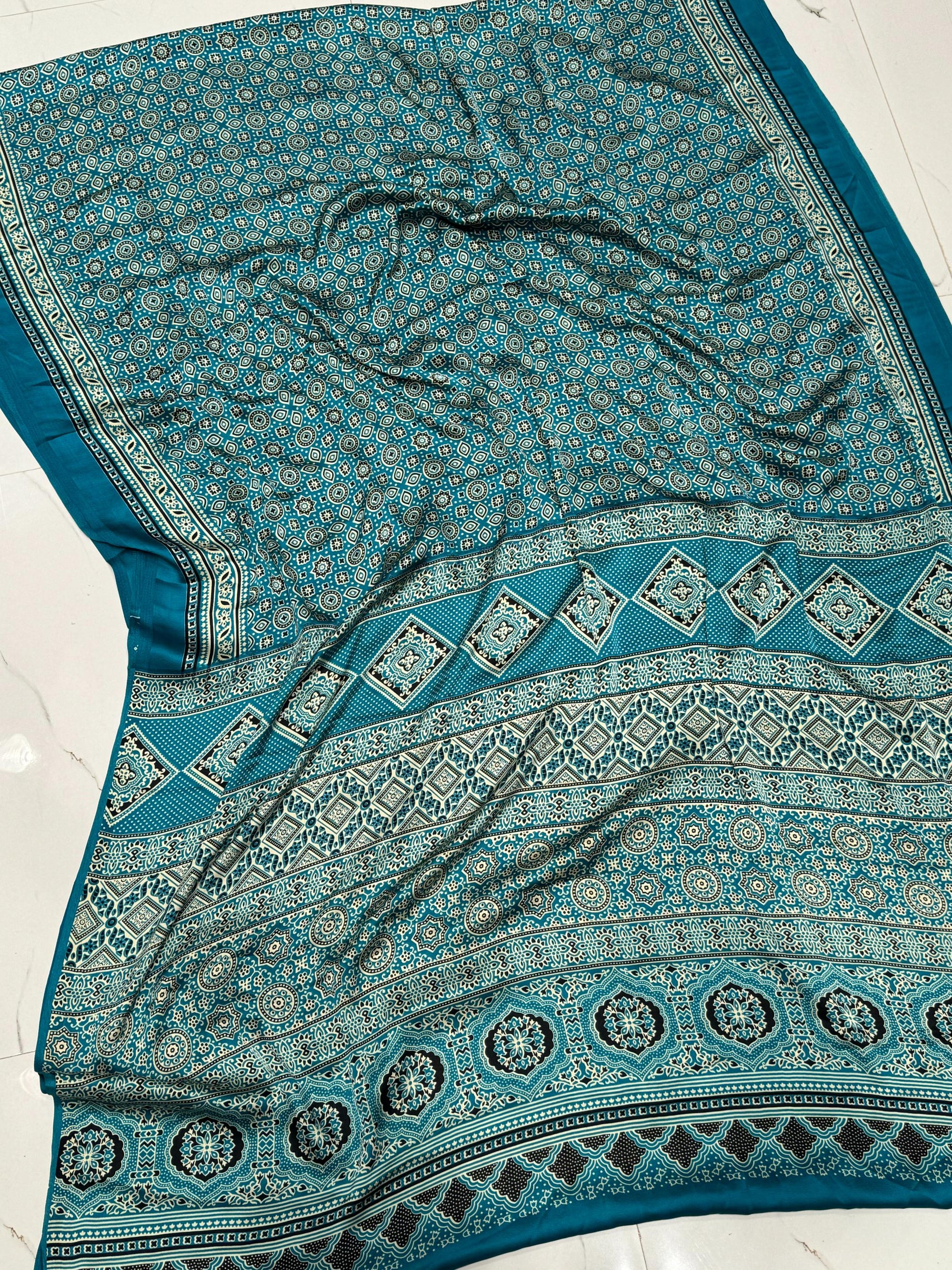 Rama Ajrakh Printed Soft Modal Silk Natural Print Saree P1