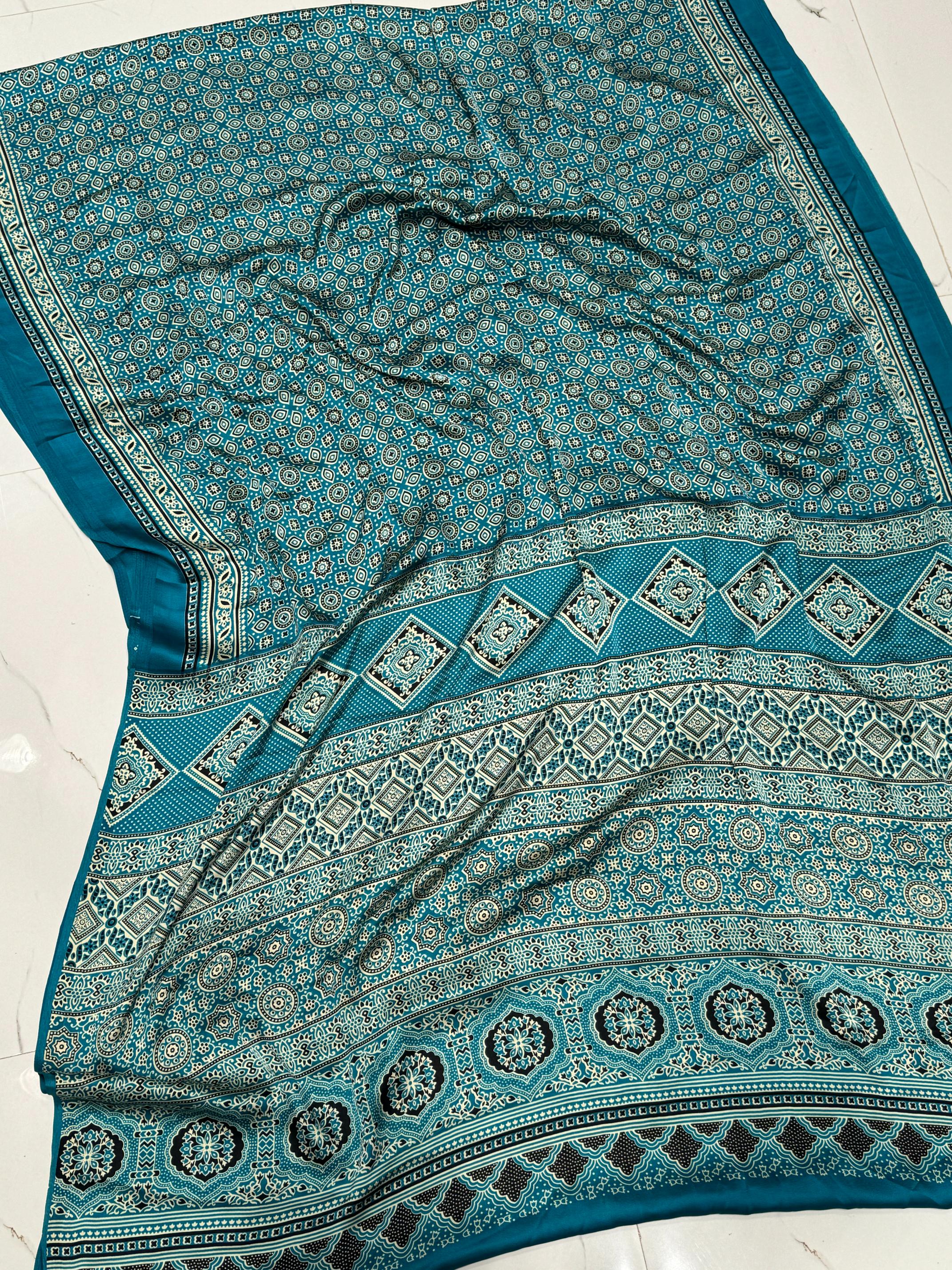 Rama Ajrakh Printed Soft Modal Silk Natural Print Saree P1