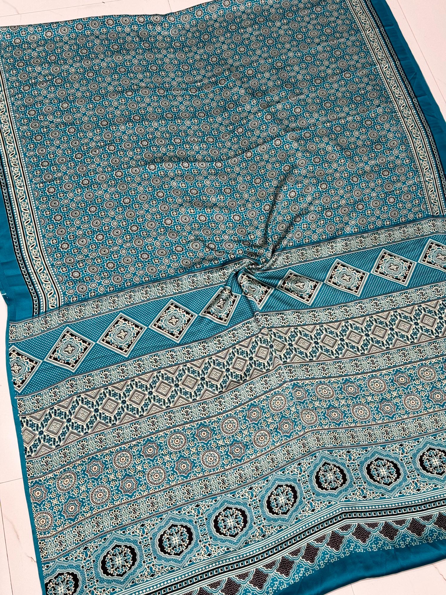 Rama Ajrakh Printed Soft Modal Silk Natural Print Saree P1