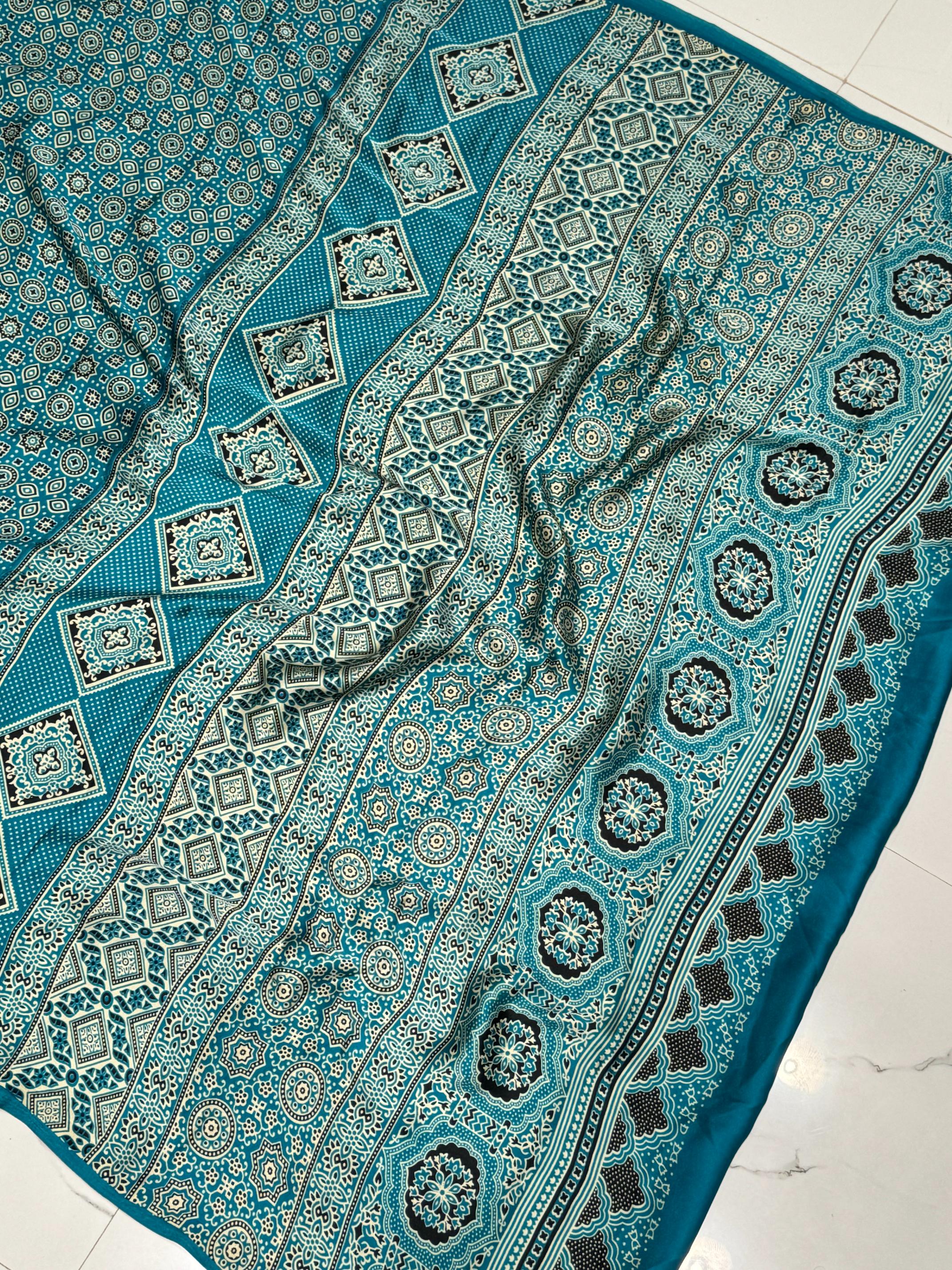 Rama Ajrakh Printed Soft Modal Silk Natural Print Saree P1